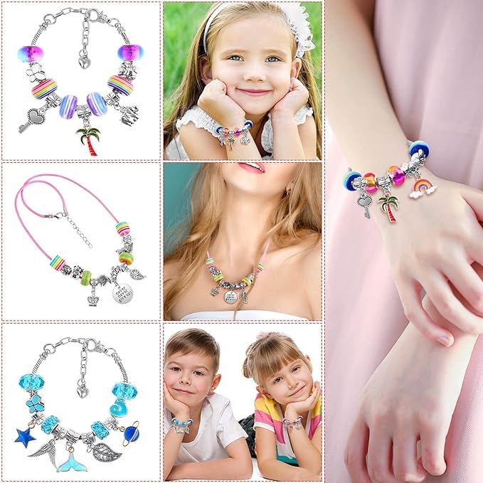 Thrilez DIY Bracelet Making Kit, 97Pcs Charm Bracelets Kit with Beads, Pendant Charms, Bracelets and Necklace String for Bracelets Craft & Necklace Making