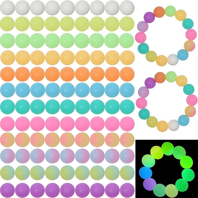 120pcs Richbunnys 15mm Bulk Silicone Beads for Pens and Keychain Making,Large Bead for Necklace and Bracelets Making,Assorted Rubber Beads Set for Crafts(Night Glow)