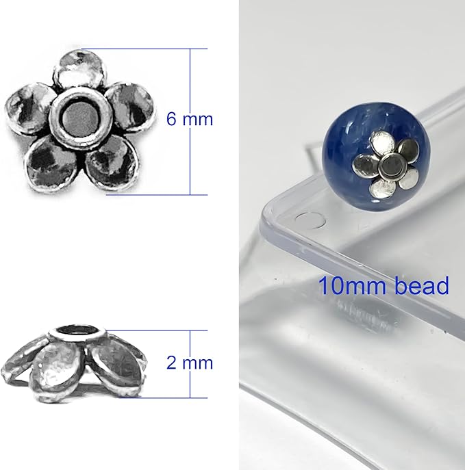 Heather's cf Flower Bead Caps Custom Fancy Charm Jewelry Making Spacer Kit Findings Bulk Vintage for Bracelets Earrings Necklaces Rings Beading Supplies Craft Non Tarnish DIY (Silver Petal - 500 Pcs)