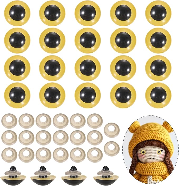 PATIKIL 24mm Safety Eyes, 20Pcs Realistic Doll Crocheting Safety Eyes with Washers for Decor Crochet Accessories Dolls Craft Halloween, Yellow