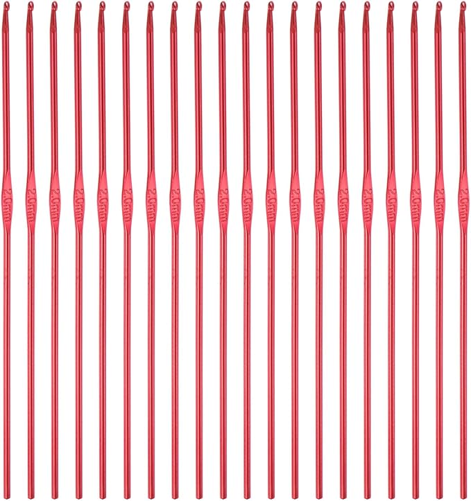 uxcell 20Pcs Aluminum Crochet Hook 2.0mm Knitting Needles for DIY Craft Yarn Red
