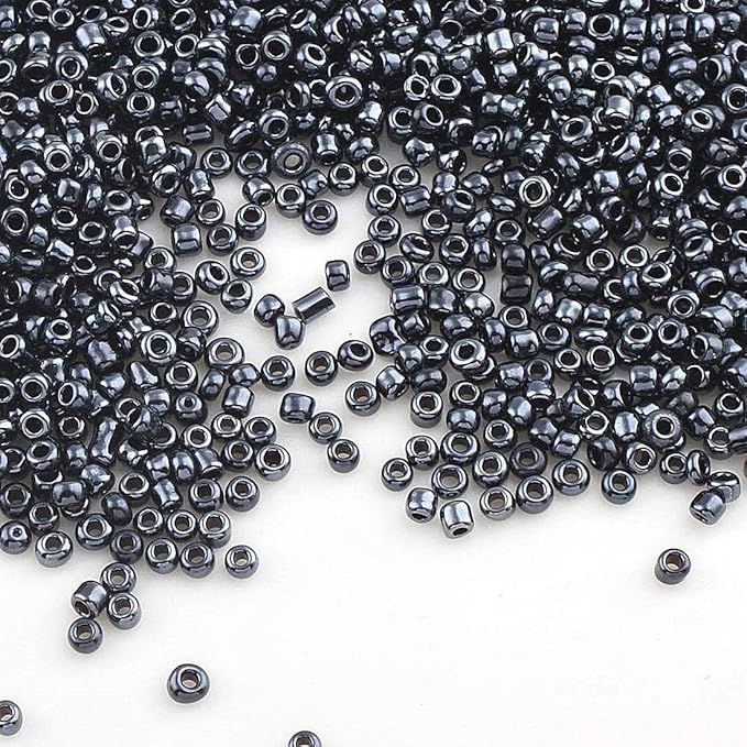 Perlin Glass Seed Beads 2mm 11/0 Round Mini Small Pony Beads 6500pcs for Jewelry Making Earrings Bracelets Pendants Waist DIY Handmade Metallic Color Kit (Black)