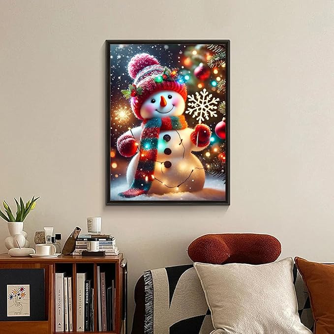 Christmas Diamond Art Kits for Adults, Cute Snowman Diamond Painting Kits for Adults Beginners, DIY 5D Diamond Painting with Round Gem Art Kits for Gift Home Wall Decor 12x16 Inch