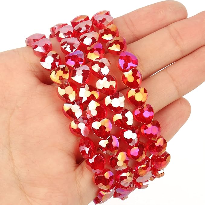 70pcs 8mm Valentine's Day AB Red Faceted Heart Beads for Jewelry Making Crystal Glass Beads for Bracelets Necklace Crafts, Friendship Bracelet Kit, Love Gifts