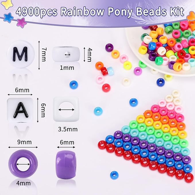 quefe 4900pcs pony beads kandi bracelet kit, friendship bracelet making kit with 84 colors kandi beads, hair beads and letter heart for craft gifts bracelets jewelry making with elastic strings