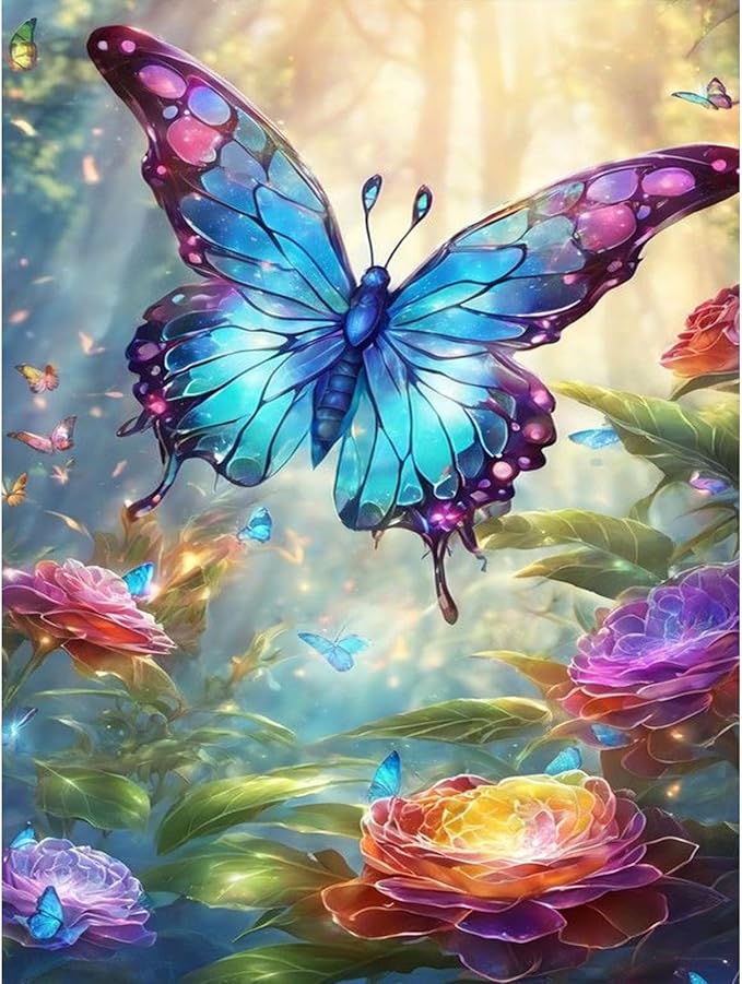 Camocin Diamond Art Kits for Adults Butterfly, 5D Flowers Diamond Painting Kits for Adults Beginners, DIY Butterfly Full Round Dots Drill Gem Art Kit for Gift Home Wall Decor 12 x 16 Inch