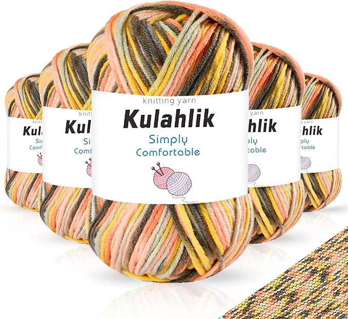 250g(5x50g) Acrylic Yarn for Crochet/Knitting, Colorful Gradient Yarn Thread, 5 Rolls Skeins, Perfect for Any Knitting Crochet and Crafts Mini Project