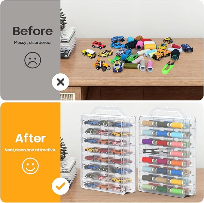 46 Grids Sewing Organizer, Double Sided Thread Box Storage, Portable Clear Plastic Organizer Box for Embroidery and Sewing Threads, Embroidery Floss, Crafts, Small Toys (Clear,1 Pack)