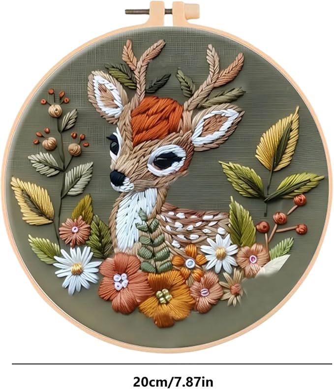 Huacan Embroidery Kits for Adults Beginner DIY Cross Stitch Stamped Christmas Pattern Stitching Deer Sewing Kit 1 Piece 7.8 x 7.8 Inch