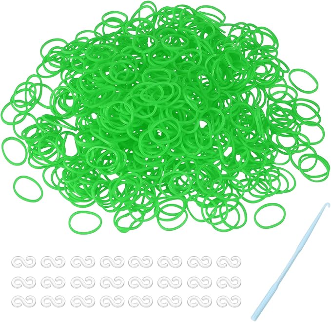 MECCANIXITY 600 Pcs Loom Rubber Bands Kit with 25 Pcs S-Clips 1-Hook Rubber Bands Refill Bracelet Making Kits for Weaving DIY Handcrafts Gift, Grass Green