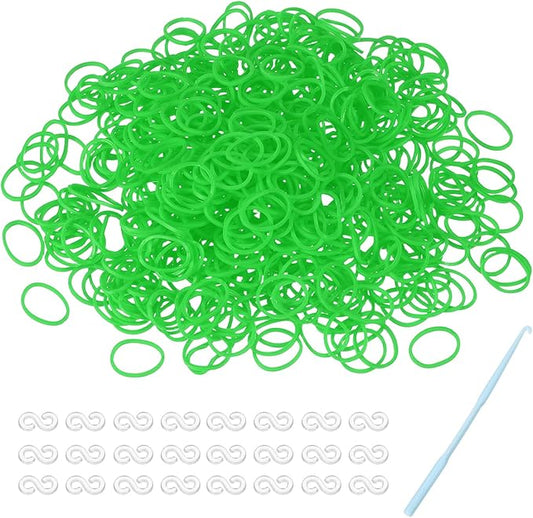 MECCANIXITY 600 Pcs Loom Rubber Bands Kit with 25 Pcs S-Clips 1-Hook Rubber Bands Refill Bracelet Making Kits for Weaving DIY Handcrafts Gift, Grass Green