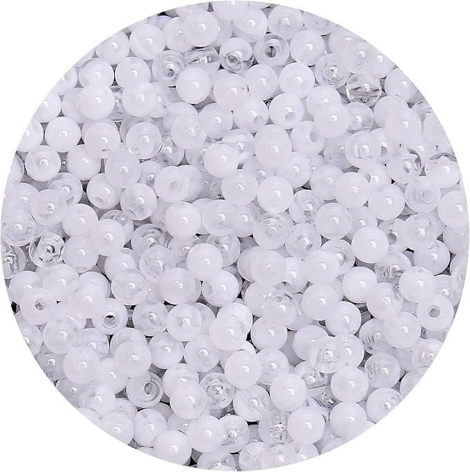 bonny boxx 1000pcs 6mm white jade round beads, smooth acrylic balls, plastic resin gumball bubblegum chunky beads for necklace & bracelet making, crafting supplies
