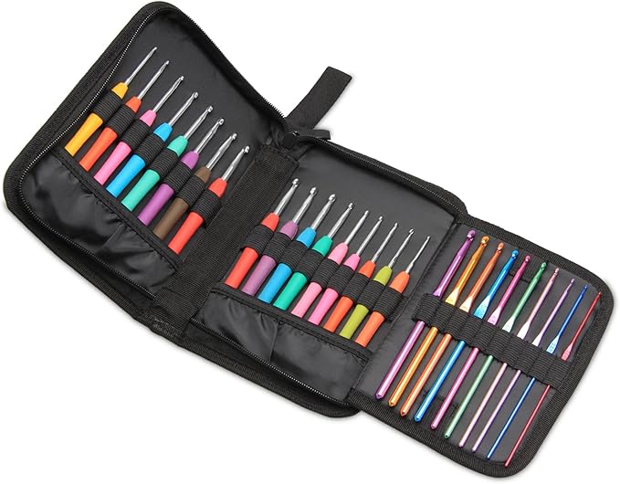 Teamoy Crochet Hook Case, Travel Carry Bag for Ergonomic Crochet Hooks Kits, Aluminum /Steel Crochet Hook and More, Lightweight, Well Made--NO Accessories Included, Flowers Blue