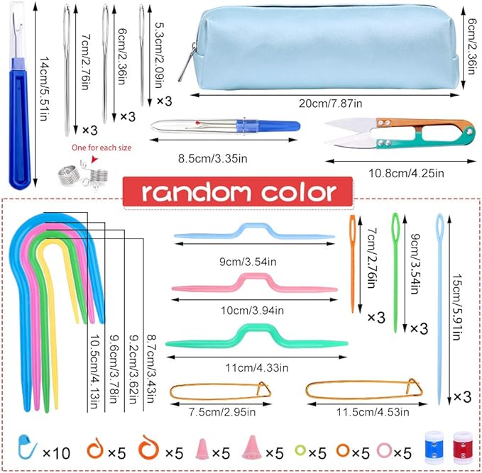 JUPEAN Knitting Kit Knitting Accessories Kit Knit Supplies Kits with Knitting Stitch Holders Stitch Markers Plastic Sewing Needles Seam Ripper Cable Needles for Weaving Sewing