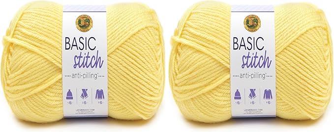 Lion Brand Yarn Basic Stitch Anti-Pilling Knitting Yarn, Yarn for Crocheting, 2-Pack, Lemonade