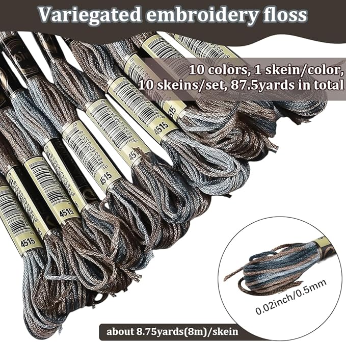 10 Skeins 6 Strands Brown Gradient Friendship Bracelet String Variegated Embroidery Needlepoint Cross Stitch Floss Yarn Thread Bulk for Sewing Bracelets Making Knitting Stitching Crafts DIY