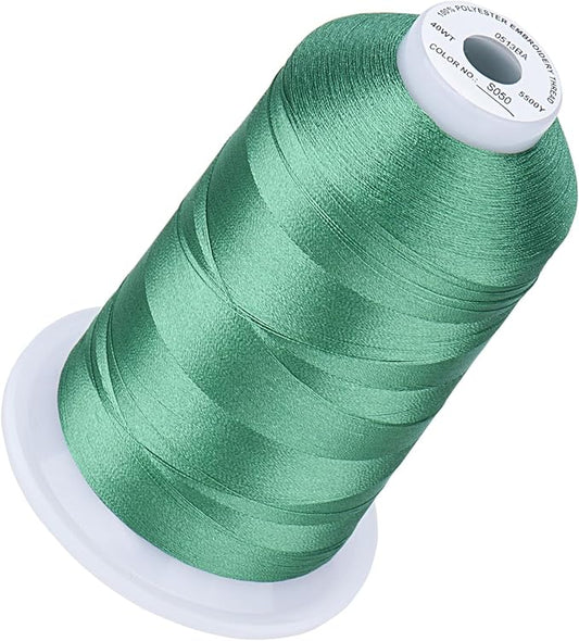 Simthread 5500Yds Embroidery Thread, 5000M High-Yardage 40WT 100% Polyester Thread – 170+ Vivid Colors, High-Speed Rated – Compatible with Brother, Singer, Janome & More - Dark Seafoam S050