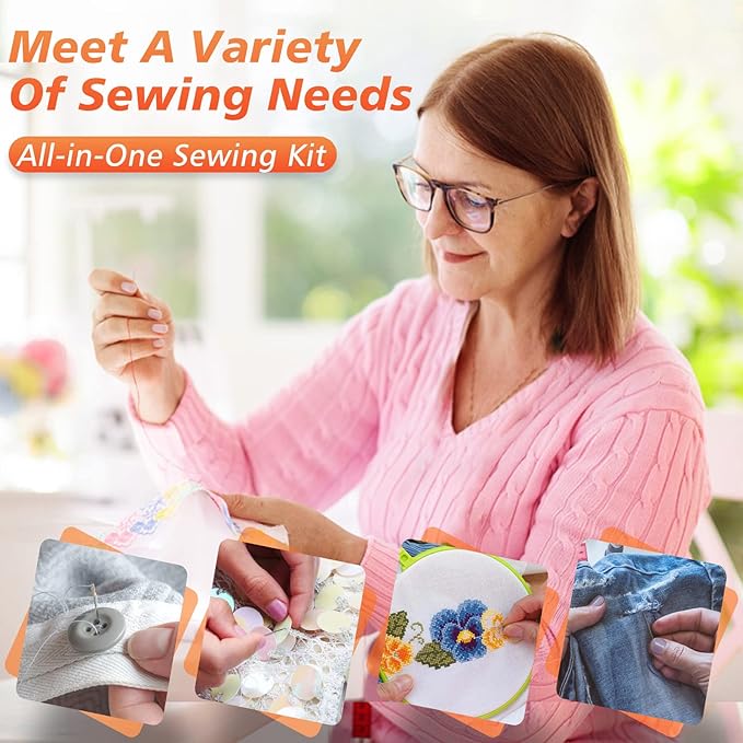 Coquimbo Sewing Kit Christmas Gifts for Women, Grandma, Mom, Adults, Kids, Beginner, Traveler, Emergency, Portable Sewing Supplies Contains Tape Measure, Scissors, Thread, Sewing Needle (Black, S)