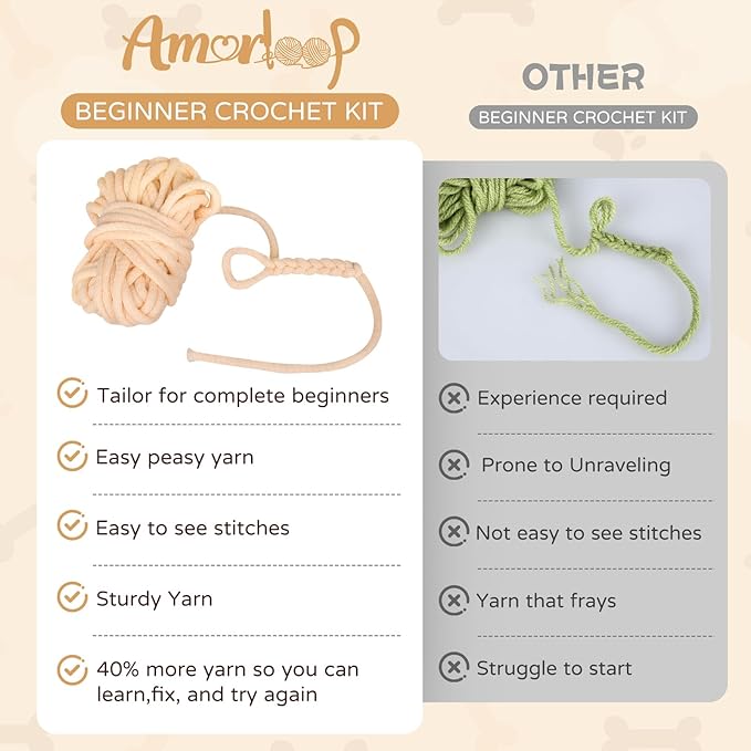 Crochet Kit for Beginners – Easy-to-See Stitches Yarn, Pre-Started Piece, and Step-by-Step Video Tutorials | Starter Crochet Set with Cute Animal Pattern – Original Handmade Golden Retriever Pattern