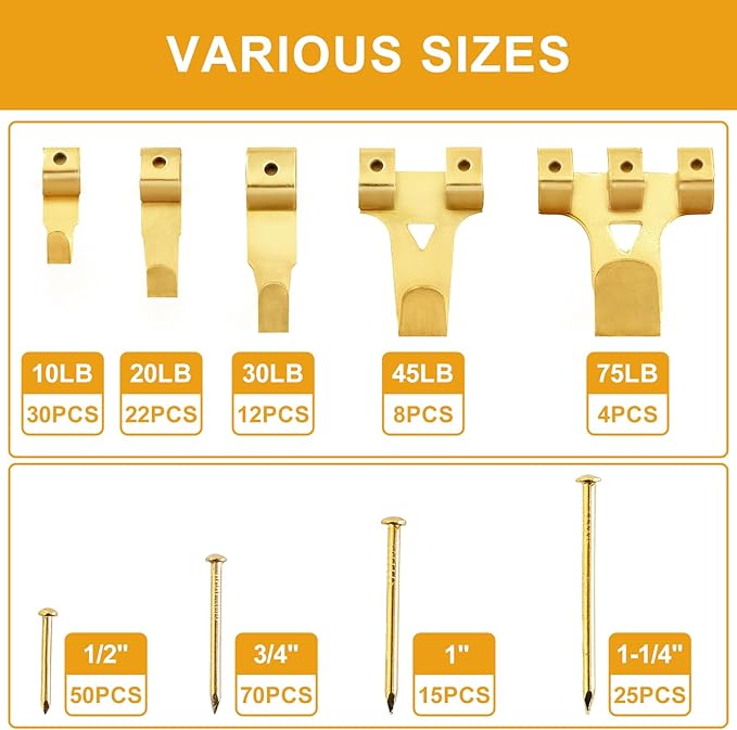 KURUI 303Pcs Picture Hanging Kit, Picture Hangers Assorted Kit with Heavy Duty Picture Hanging Hooks/Hardware Nails/Sawtooth/Wire/D Rings/Level, Metal Picture Wall Hooks for Frame Canvas Mounting