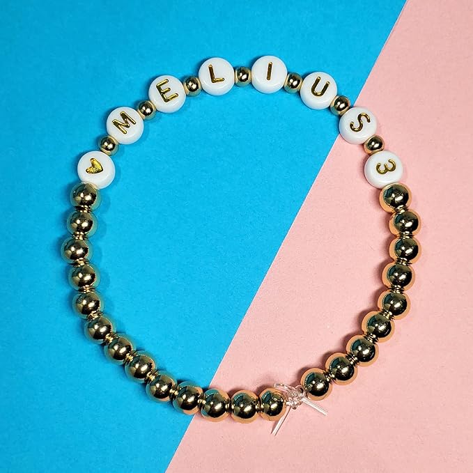 Melius Acrylic Gold Letter Beads, 1450 Pcs 4x7mm Round Alphabet Beads in 28 Grid Box for Jewelry Making, DIY Bracelets, Necklaces, Key Chains, Bracelets