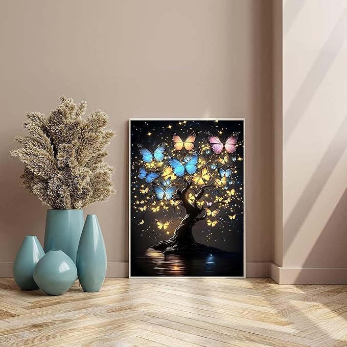 WUDWL Diamond Art Kits for Adults, Butterfly-Tree of Life DIY Modern Diamond Painting Kits 5D Diamond Dots Gem Art Crafts with Tools, Round Full Drill Crafts for Home Wall Decor&Gift-12x16in