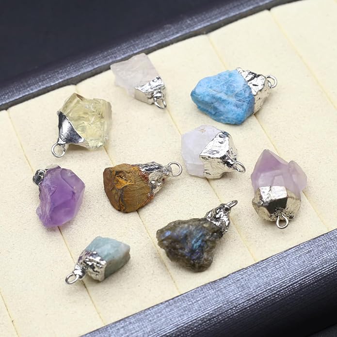 LHJ 12 Pcs Natural Stone Pendants Random Irregular Shape Raw Healing Crystal Agate Charms for Jewelry Making Necklace Gift