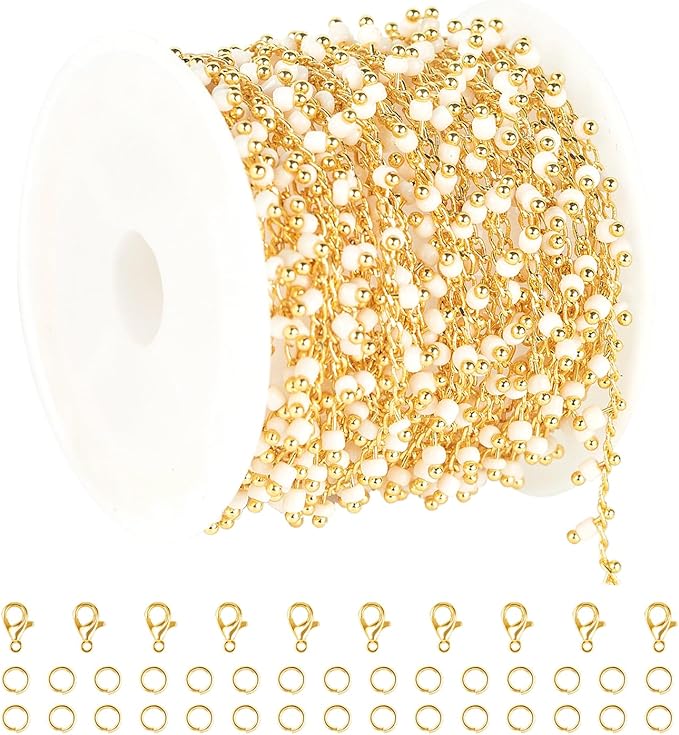 KYUNHOO 13 Feet/4M Light Gold Brass Cable Chain Bulk Small Beaded Chain for Jewelry Making Women Necklace Chain Roll Thin Curb Bracelet Chain with Jewelry Findings Craft DIY