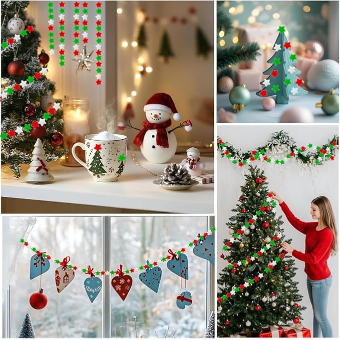 MIIIM 1000 Pcs Christmas Star Pony Beads Shapes for Friendship Bracelet, Large Hole Kandi Beads for Hair Braids, Jewelry Making (Red Green White Star)