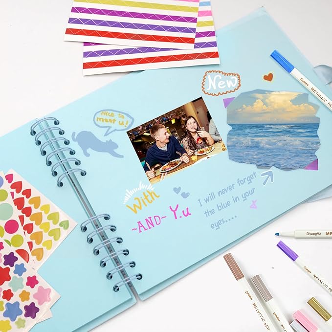 EVNEED 11.5 x 8.5 Inch Scrapbook Photo Album,Wedding Guest Book Anniversary Memory Scrapbooking,Wedding Photo Album with DIY Accessories Kit for Craft Paper DIY,Xmas Gift,80 Pages (40