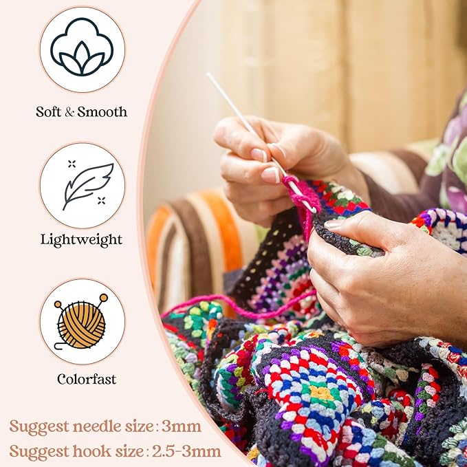 24 Skeins Soft Cotton Yarn Total 2880 Yards Assorted Colors Yarn for Crocheting and Knitting 4 Ply Acrylic Gauze for DIY Crafts Project, Each Skein 1.76 Oz/120 Yard(Pastel Colors)