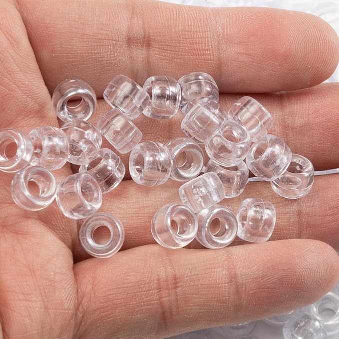 Gxueshan 1000 Pcs Acrylic Translucent White Clear Pony Beads 6x9mm Bulk for DIY Friendship Bracelet Necklace Jewelry Making Earring Hair Braiding Braids Kandi Beads