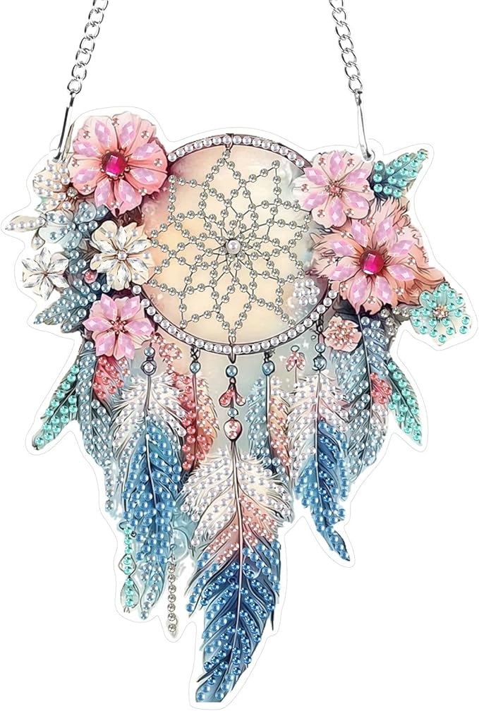 Hanging Diamond Art Kits for Adults Beginners, Dreamcatcher Diamond Painting Pendant Kit, DIY Acrylic 5D Special Shaped Crystal Diamond Gem Art Painting Hanging Ornament for Home Wall Decor and Gift