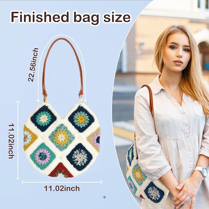 Hanfetch Crochet Kit for Advanced or Intermediate Beginner, Step by Step Video Tutorial and Detailed Guide Instruction DIY Craft Supplies for Adult and Kid with Complete Kit for Granny Square Tote Bag