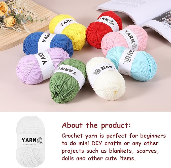 3Pcs Pale White Acrylic Yarn 400 Yard 4 Ply Soft Crochet Yarns Sport Weight Yarn,[for DIY Crocheting Knitting Craft Blankets Hats]-150g