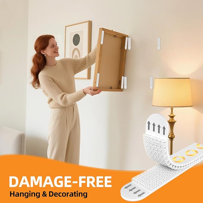 XL Picture Hanging Strips Heavy Duty, 40 Strips Damage Free Removal Picture Hangers for Wall, Sticky Hook & Loop Adhesive Strips for Poster/Picture/Home/Office, 20 Pairs/X-Large, White