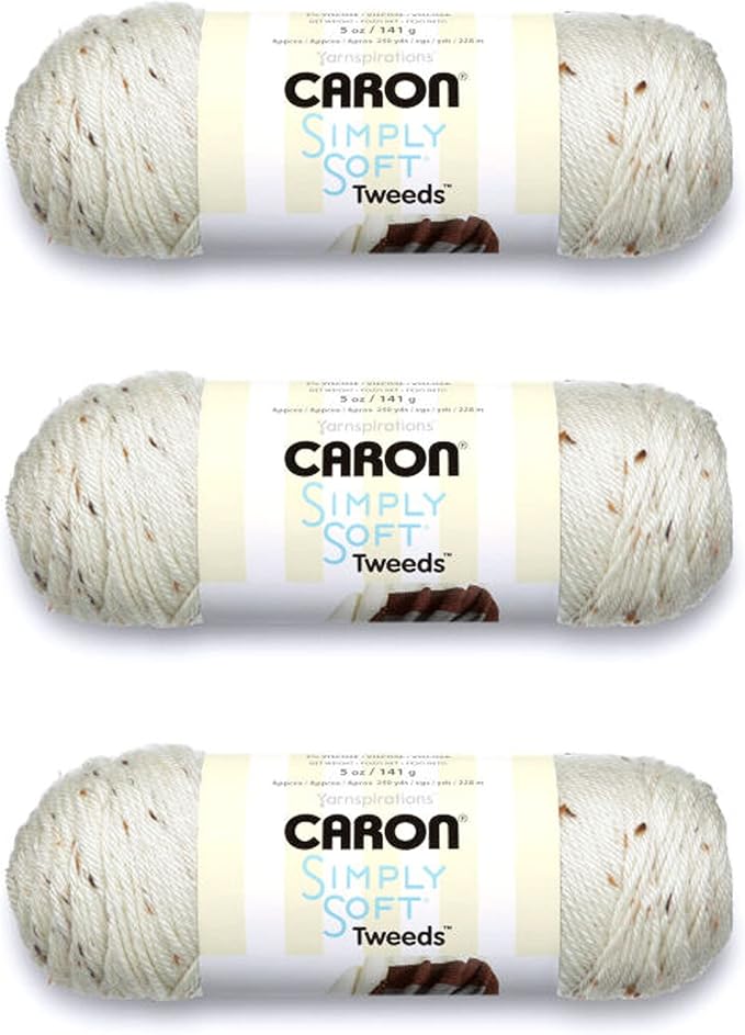 Caron Simply Soft Off White Tweeds Yarn - 3 Pack of 141g/5oz - Acrylic - 4 Medium (Worsted) - 250 Yards - Knitting/Crochet