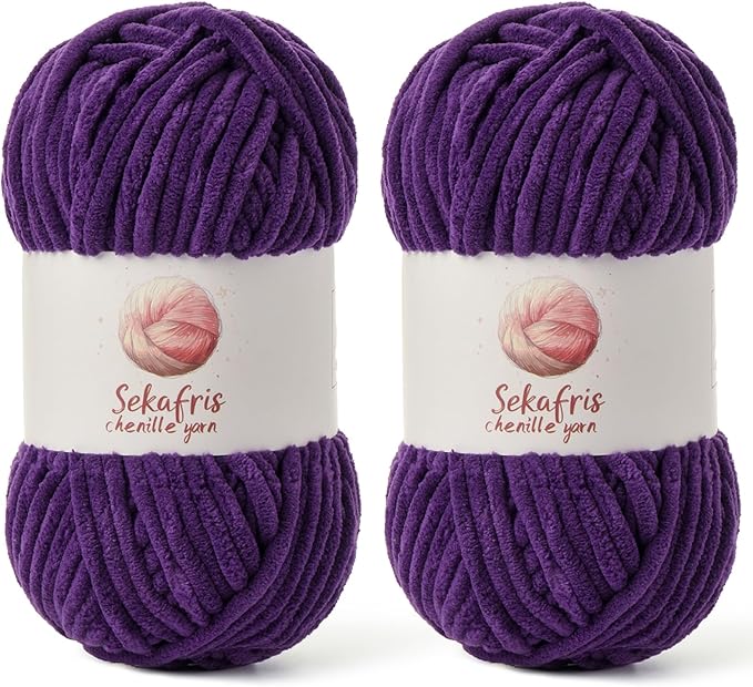 2 Pack Chunky Chenille Yarn for Crocheting, Baby Yarn for Crocheting Soft Blanket, 174.9 yds /7 oz Crochet Yarn, Bulky 5 Amigurumi Yarns, Fluffy Velvet Yarns for Knitting Crafts (2 Violet)