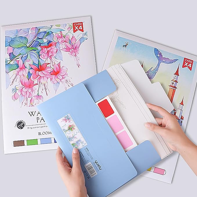 11.5" x 8.5" Watercolor Workbook for Adults, Easy Nature Scenes Paint Coloring Book Paint, Water Coloring Book with 4 Floral Drawings 2 Pigment Card and 1 Brush (Flower Cluster)