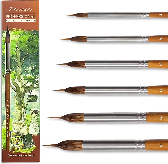Watercolor Brushes Professional Set - 6Pcs Extended Needle Point Artist Paint Brushes Professional Liner Brush - Synthetic Sable Hair Thin Paint Brushes for Watercolor Acrylic & Gouache (6pcs)