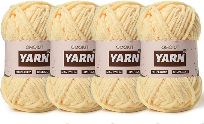 4 Packs Plush Chenille Chunky Crochet Yarn - Baby Yarn for Crocheting Soft - Velvet Yarns Knitting for Blankets Crafts - Fluffy Amigurumi Yarns 200g/262.5yds (4 Yellowish)
