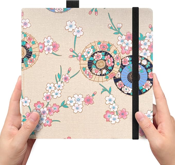 Square 8x8 Bleedproof Marker Paper Pad, 110 GSM Alcohol Ink Bristol Paper Sketchbook, Handmade Journal Hardbound 88 Sheets (176 Pages) Markers Ink Mediums Art Sketch Book Large Apricot Umbrella