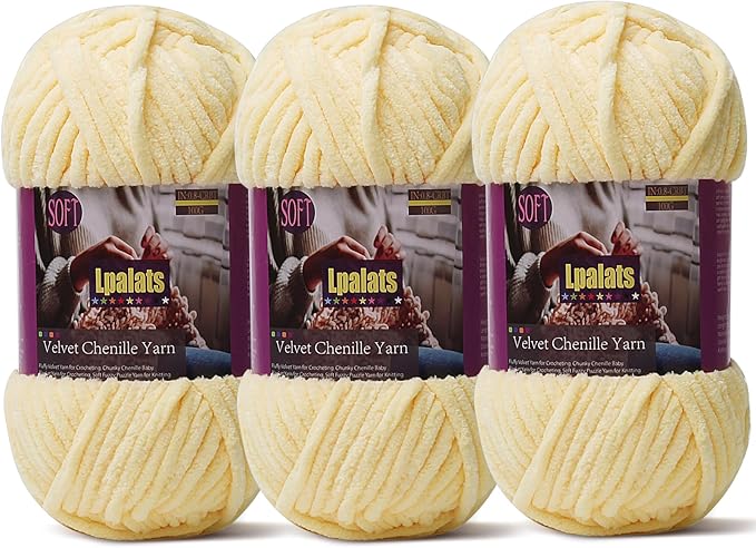 Baby Blanket Yarn for Crocheting Soft - 3 Pack of 100g/3.5oz Chunky Chenille Yarn for Knitting Blankets Amigurumi - #6 Super Bulky - 261 Yards Thick Plush Yarns (3, Goose Yellow)