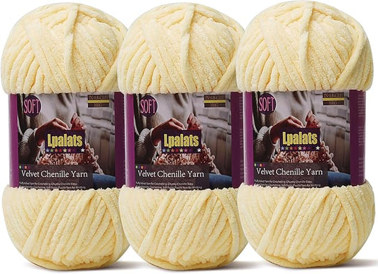 Baby Blanket Yarn for Crocheting Soft - 3 Pack of 100g/3.5oz Chunky Chenille Yarn for Knitting Blankets Amigurumi - #6 Super Bulky - 261 Yards Thick Plush Yarns (3, Goose Yellow)