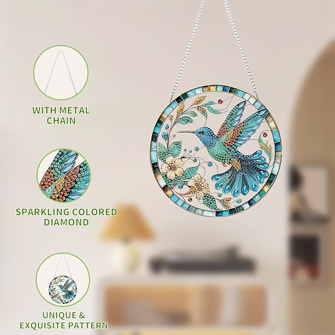AIBOERL Diamond Art Hanging Kit for Adult,Special Shaped Rhinestone,Double Sided 5D DIY Acrylic Diamond Art Painting Window Pendants Home Garden Wall Hanging Kits Hanging Ornament (Bird)