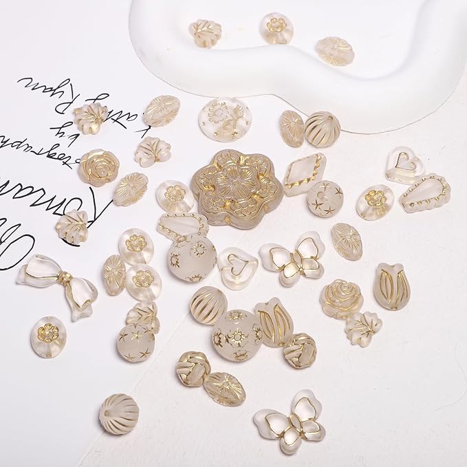 7.5 OZ Assorted Vintage Acrylic Beads for Jewelry Making, Song Xi Unique Flower Rose Czech Beads for Bracelet Earrings, Bohemia Style, Bulk, DIY Holiday Gift (240-260 PCS, Transparent Matte)