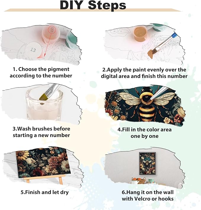 EOBROMD Framed Paint by Numbers Kits for Adults - Wooden Easel, Bee Flowers DIY Kits Crafts for Beginner, Painting on Stretched Canvas, Oil Paint by Numbers for Home Decor Gift 10x14 Inch