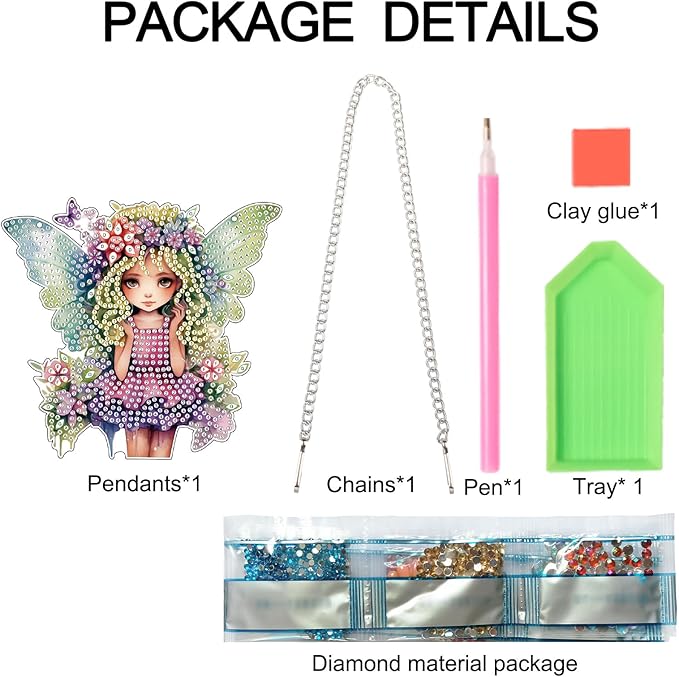 AiYuanzsh Butterfly Fairy Diamond Art Hanging Kit, DIY 5D Special Shaped Rhinestones Acrylic Pendant, Fantasy Diamond Painting Ornament for Wall, Door or Garden Decoration, Handmade Craft Gift