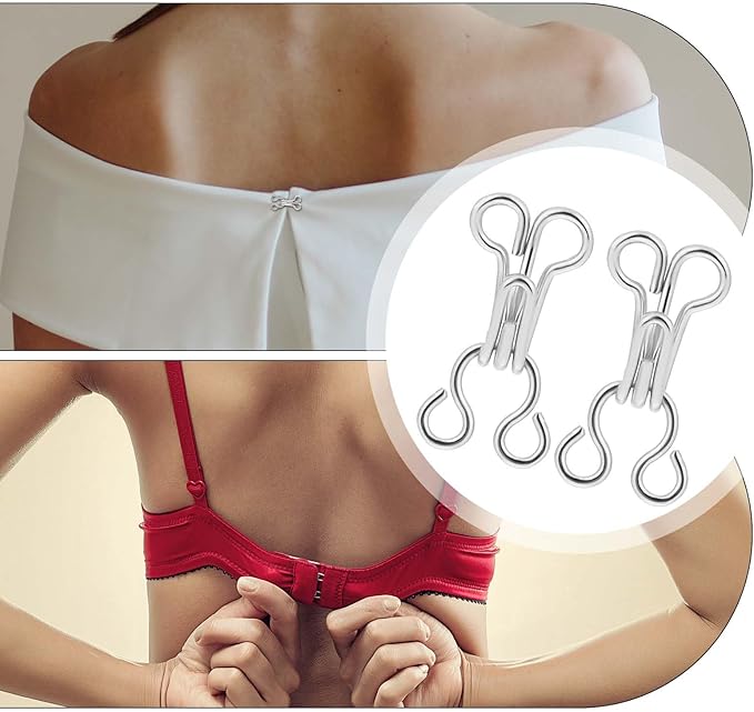 100 Pairs Sewing Hooks and Eyes Closure Metal Bra Hooks Replacement Silver Hook and Eye Closures for Clothing Sew On Snaps for Bra Clothing Skirts Replacement Sewing Crafting DIY Project (14mm)