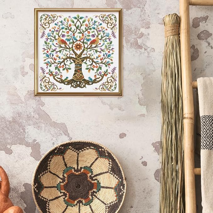 FREEBLOSS 11CT Tree of Life Printed Cross Stitch Kits Stamped Embroidery Kits with Instruction Wall Hanging Kit for Needlepoint Adults Wall Art Decoration 18x18in/45x45cm